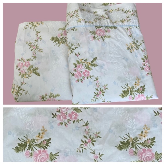 Vtg Lady Pepperell 2 pc. Sheet Set Twin Floral Cottage Fitted Flat Percale - Picture 1 of 5